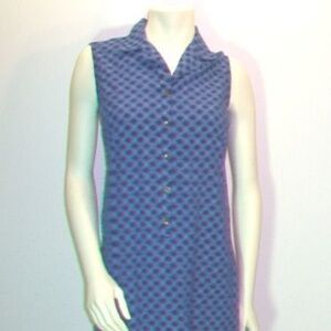 Vintage 90s Blue Gingham Sleeveless Shirt Dress
